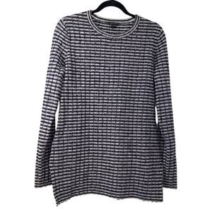 Theory Belira Evian Stretch Tunic Sweater Wool Blend Navy Ivory Stripe Large